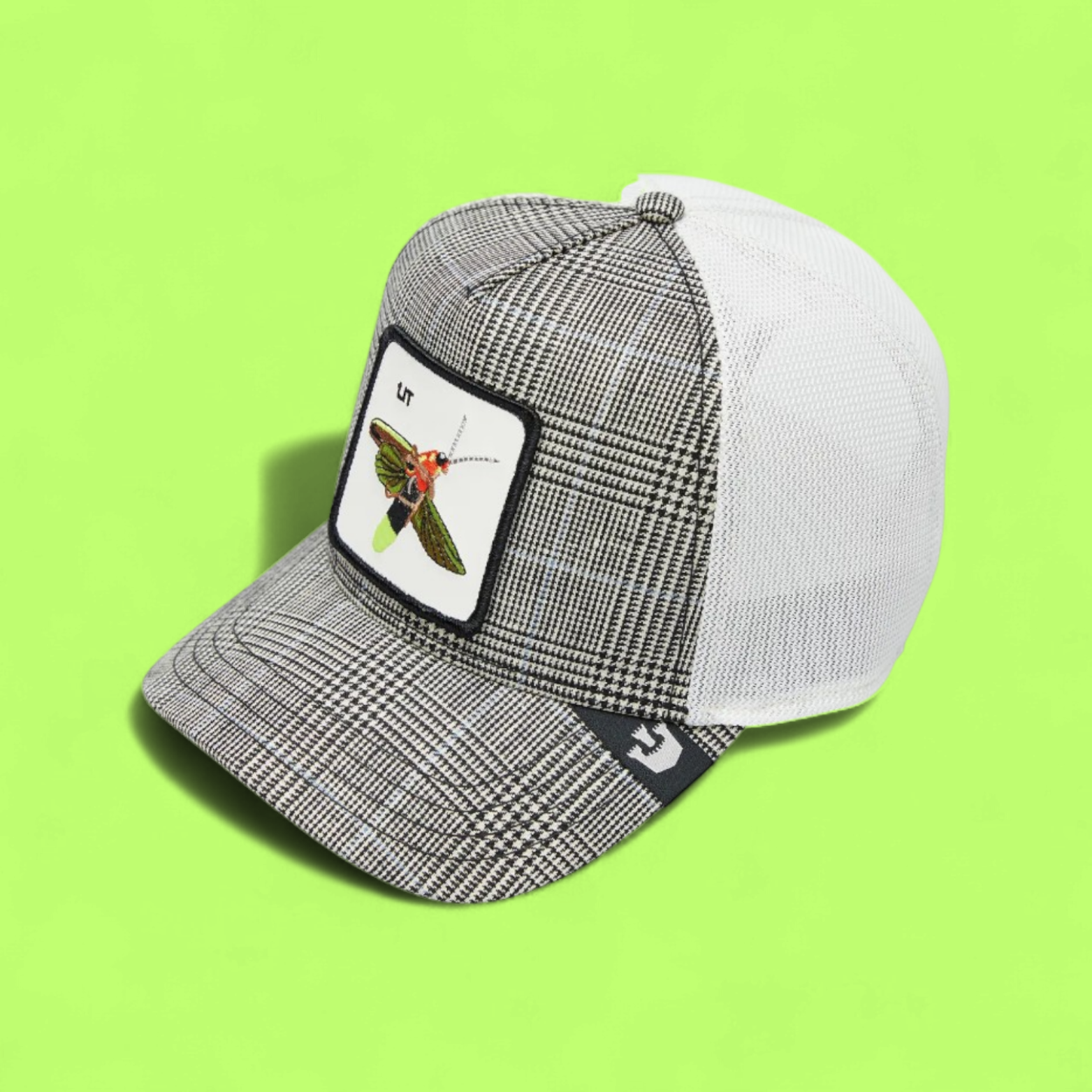 CHECKERED TRUCKER CAP WITH LIT PATCH AND WHITE MESH CWCD