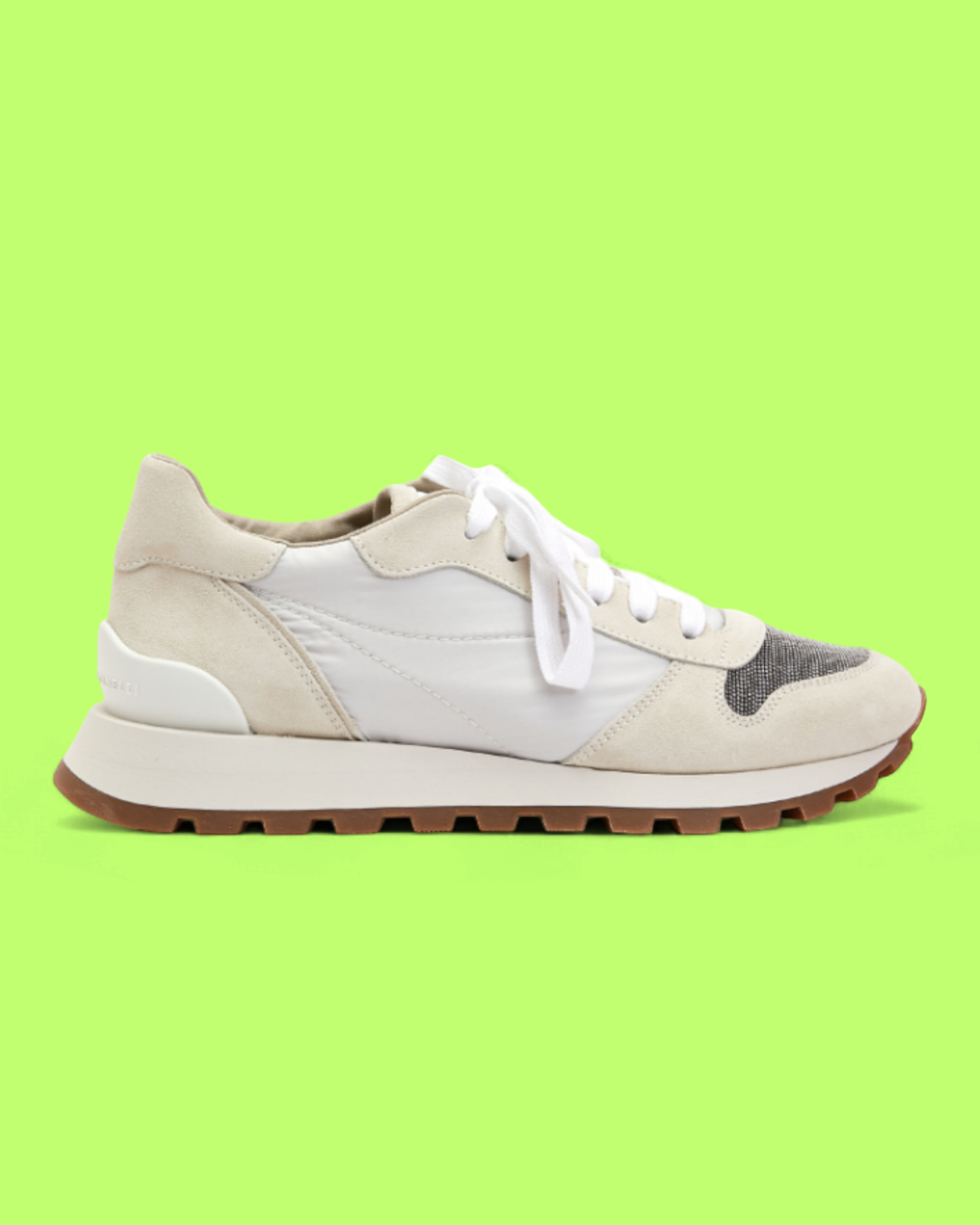 BRUNELLO CUCINELLI WHITE BEIGE SUEDE PANEL LUXURY RETRO