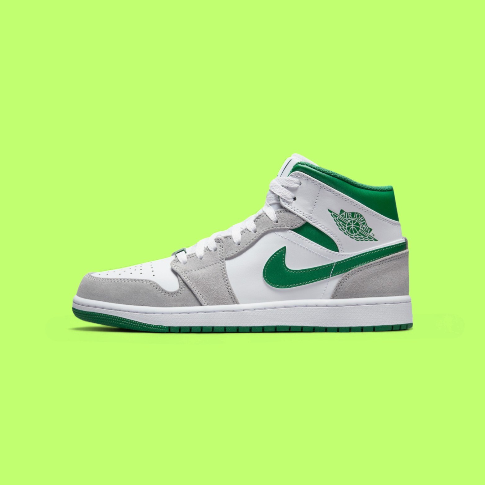 NIKE AIR JORDAN 1 MID GREY AND GREEN CLEAN MINIMAL FOREST TONE