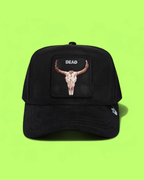 DEAD SKULL PATCH BLACK TRUCKER HAT WITH DARK WESTERN STYLE