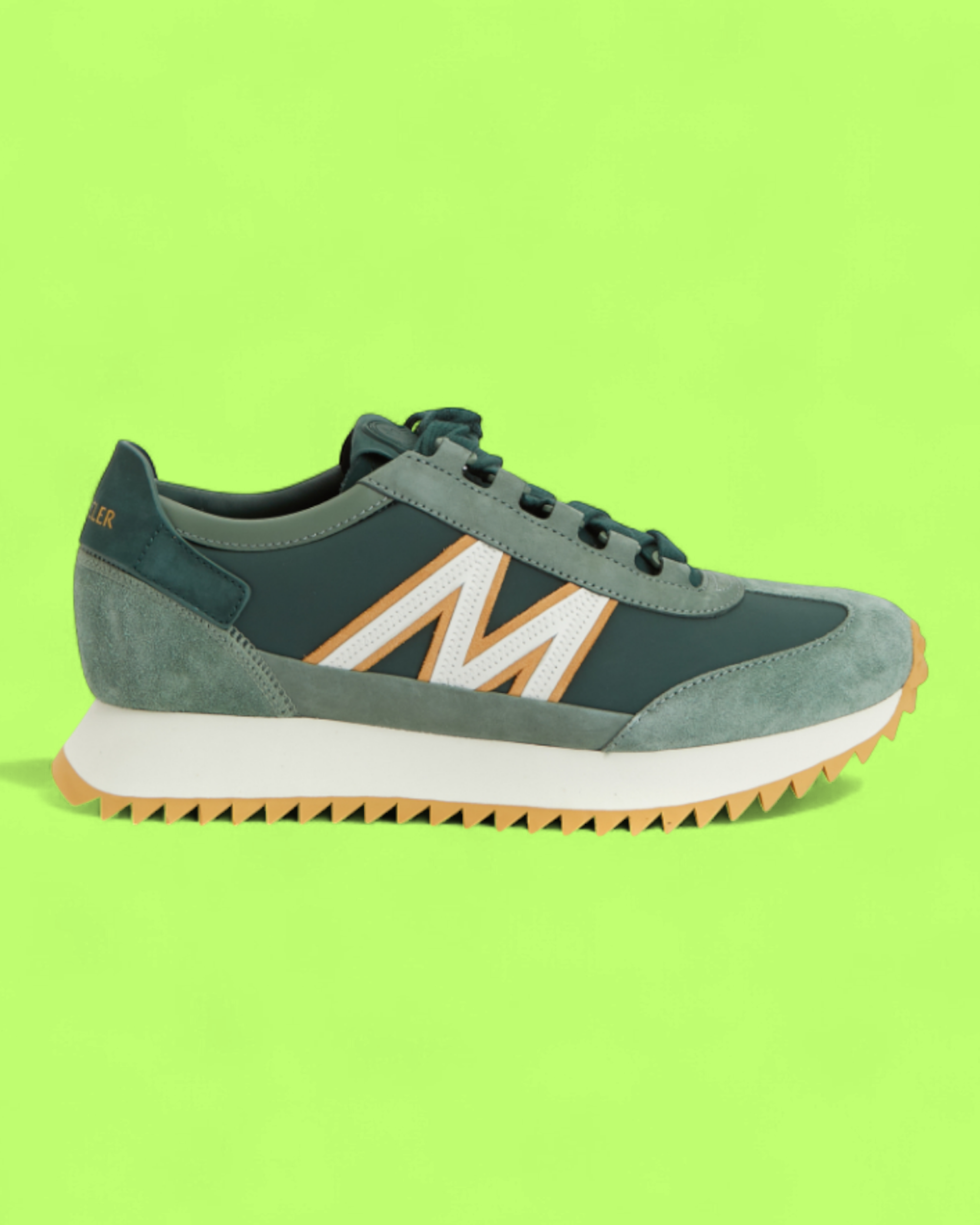 MONCLER GREEN SUEDE NYLON RETRO RUNNER M LOGO SNEAKERS