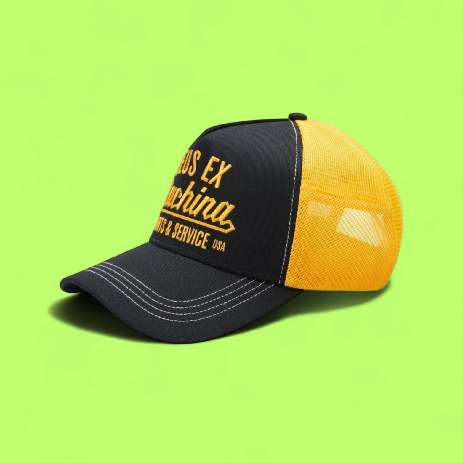 DEUS EX MACHINA BLACK YELLOW TRUCKER CAP USA EDITION