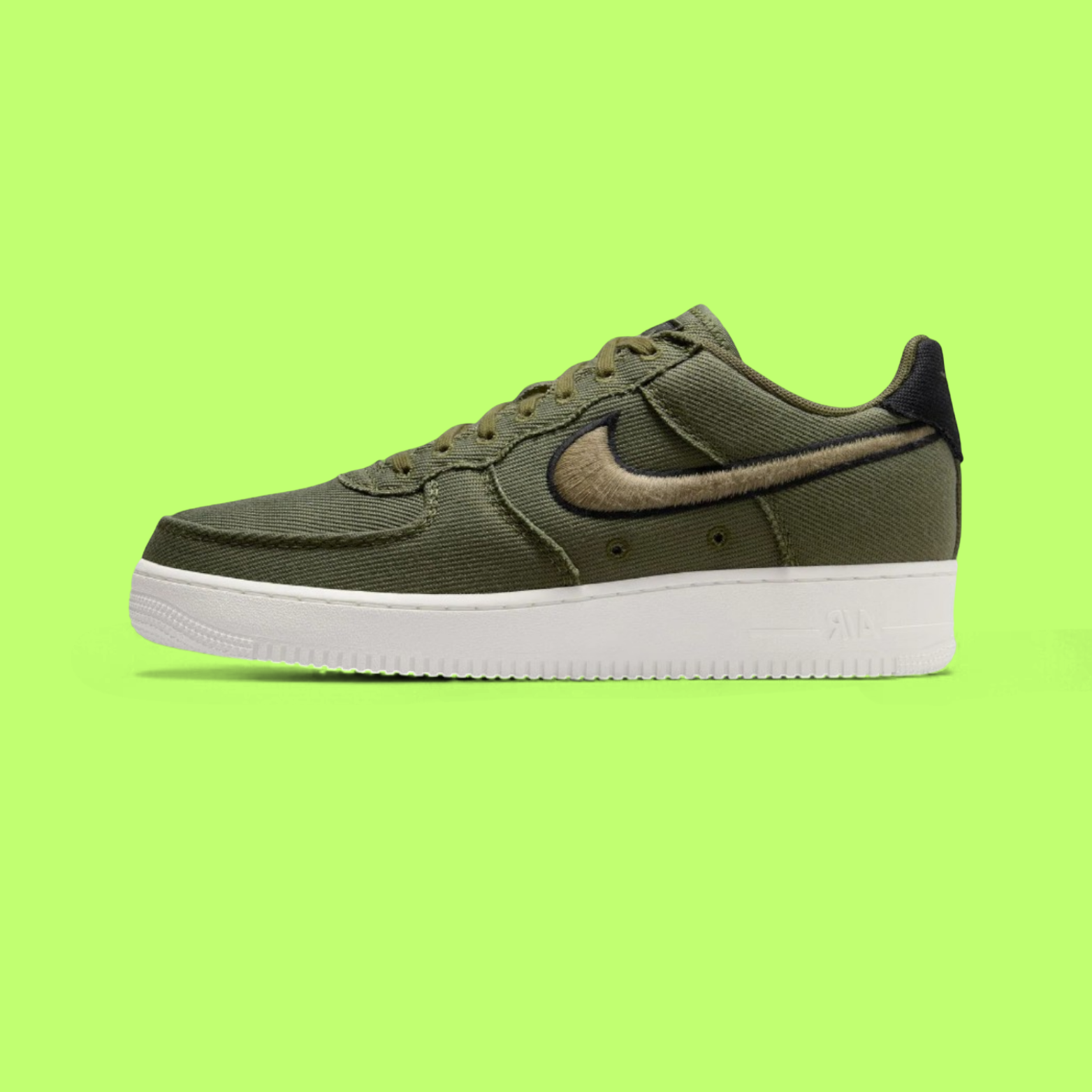 NIKE AIR FORCE 1 LOW OLIVE GREEN CANVAS WILD SWOOSH STYLE