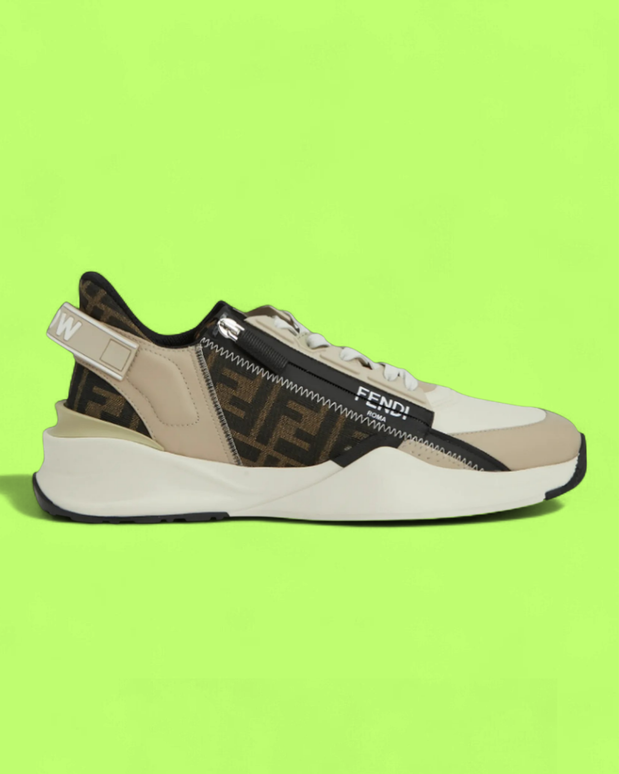 FENDI BROWN TECHNICAL SNEAKER WITH SIGNATURE FF CANVAS DETAIL