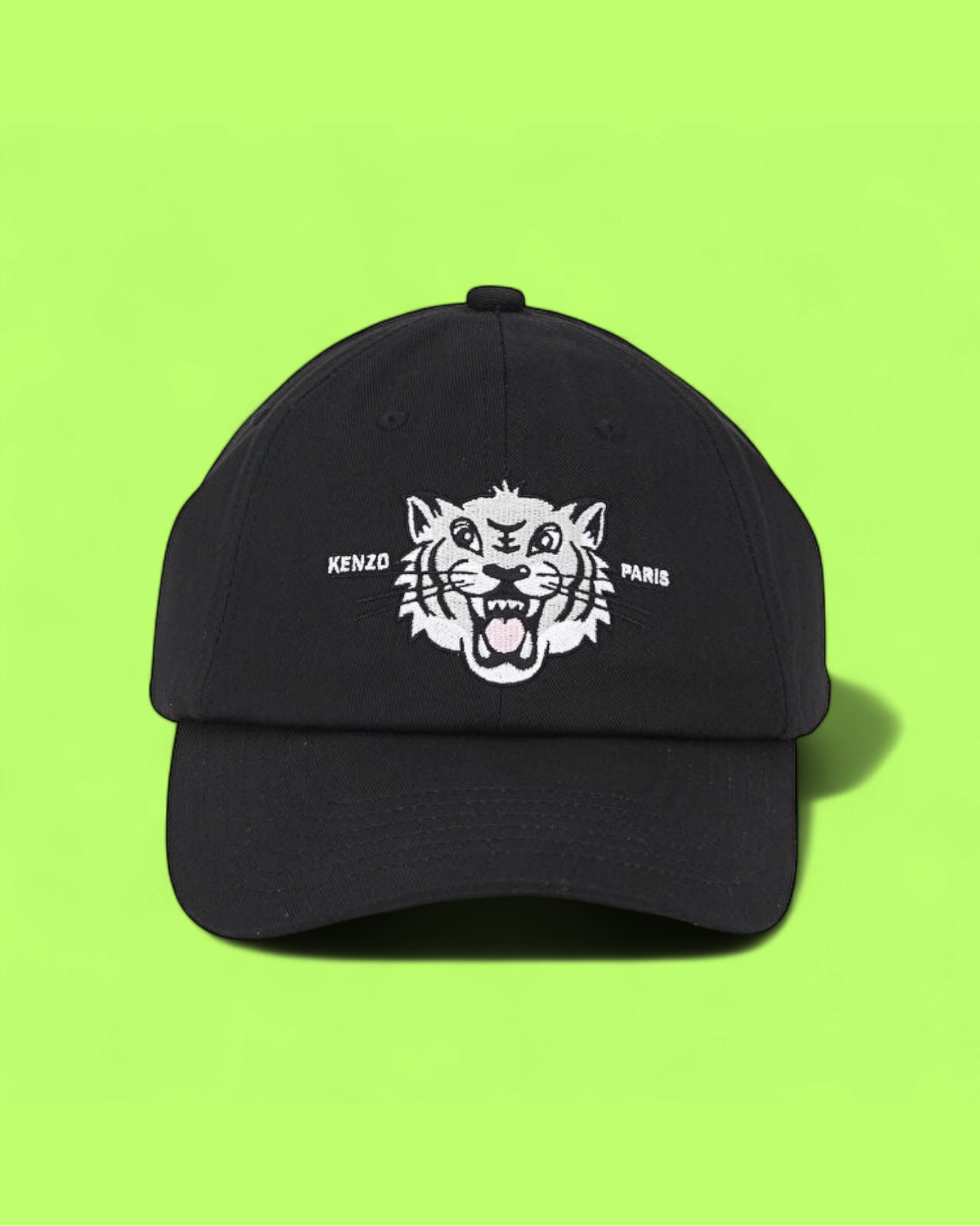 KENZO BLACK CAP WITH EMBROIDERED TIGER HEAD LOGO CWCD