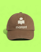 ISABEL MARANT BROWN CAP WITH WHITE EMBROIDERED ICONIC LOGO