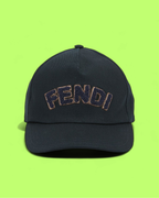 FENDI BLACK BASEBALL CAP WITH EMBROIDERED LOGO LETTERING