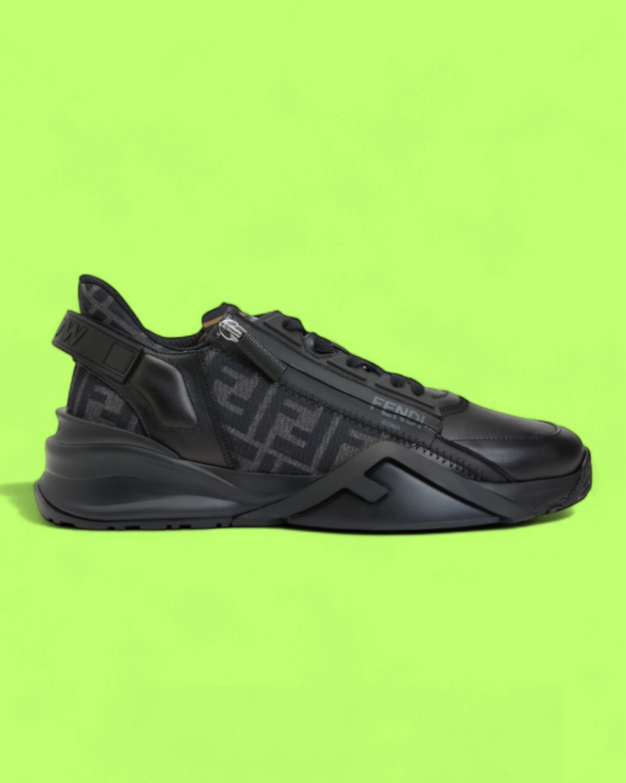 FENDI BLACK FF LOGO LOW-TOP SNEAKER WITH ZIP DETAIL ICON CWCD
