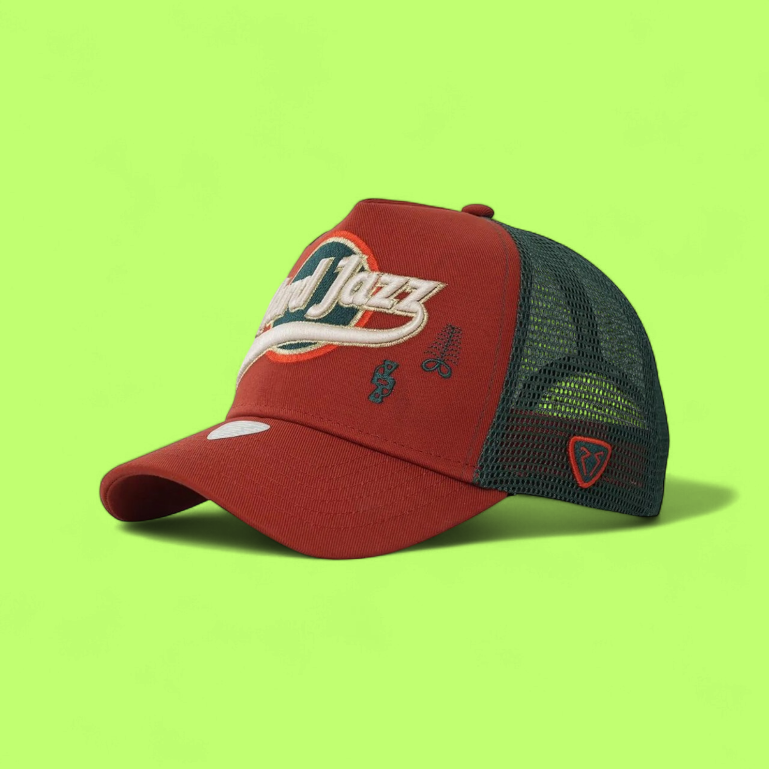 HARD JAZZ TRUCKER CAP WITH RETRO EMBROIDERED FRONT DESIGN