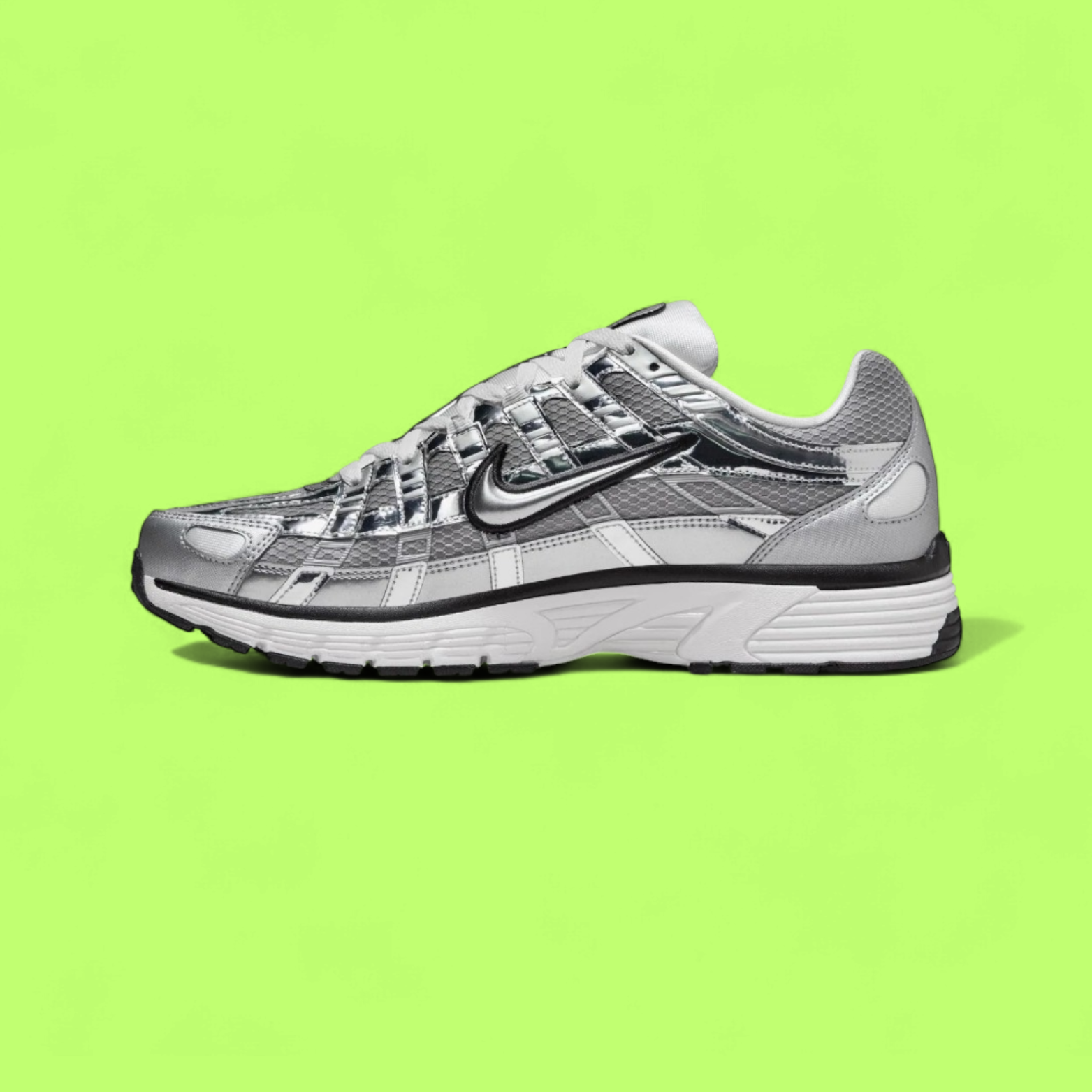 NIKE P-6000 METALLIC SILVER BLACK RETRO RUNNING SNEAKERS