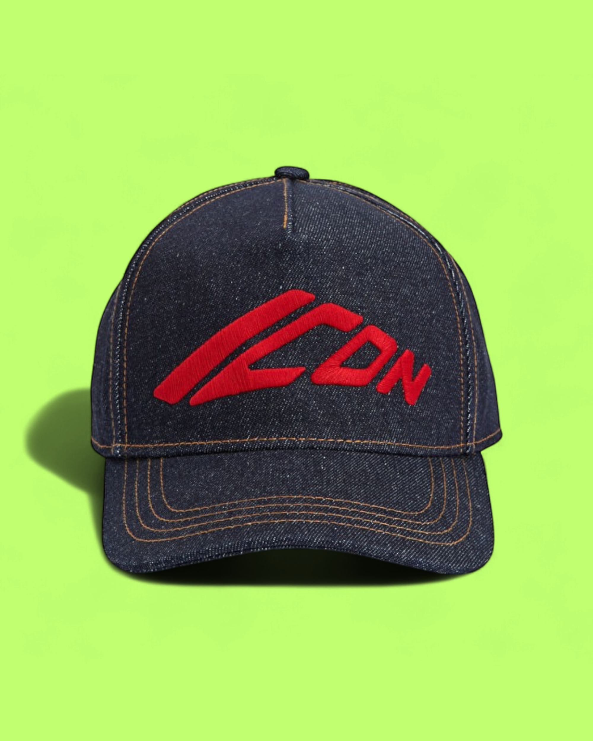 DENIM CAP WITH RED ICON EMBROIDERY STREETWEAR STYLE CWCD