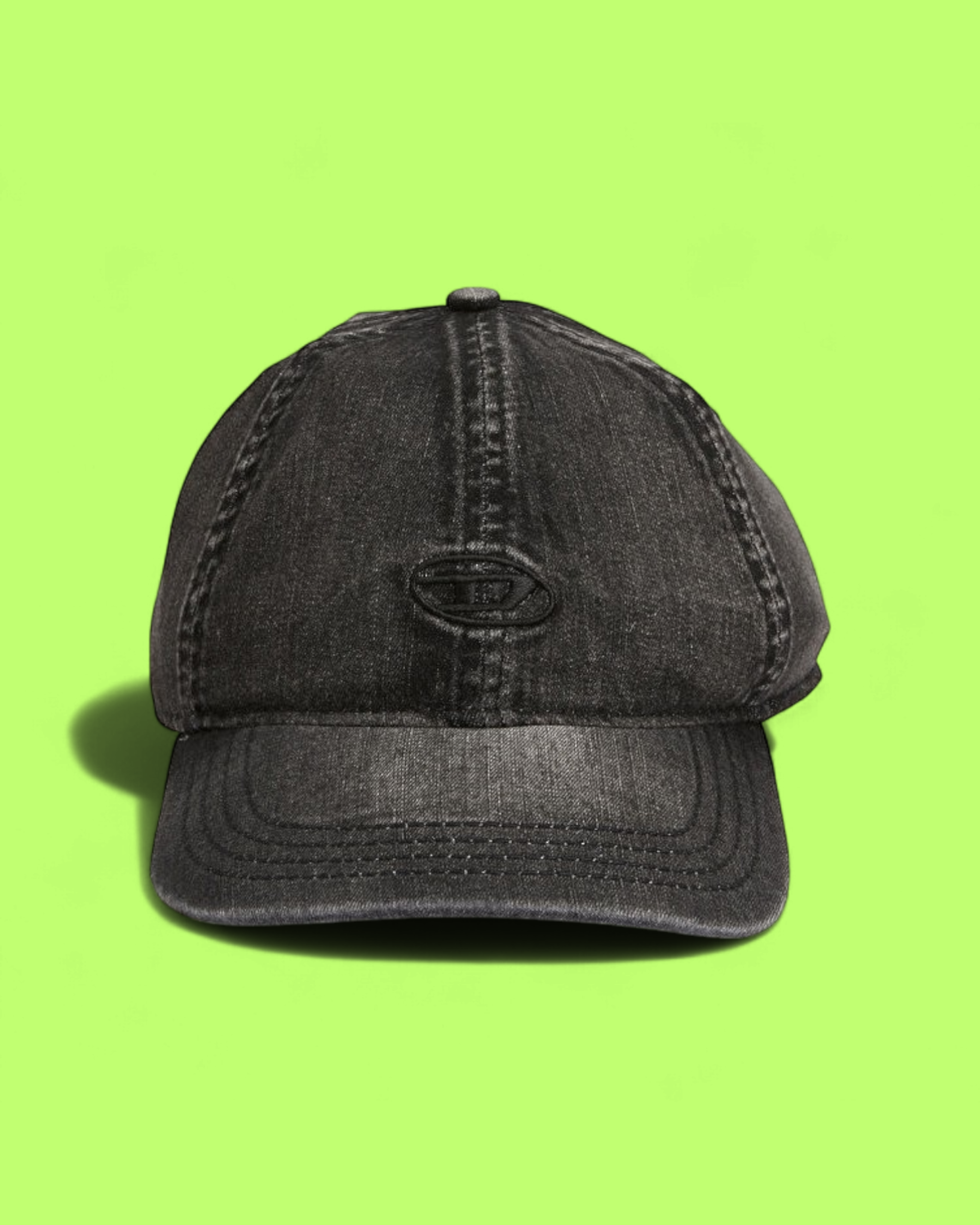 BLACK WASHED DENIM CAP WITH TONAL STITCHING AND CASUAL FIT