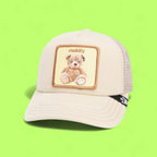 BEIGE TRUCKER CAP WITH CUDDLY TEDDY BEAR PATCH CWCDE