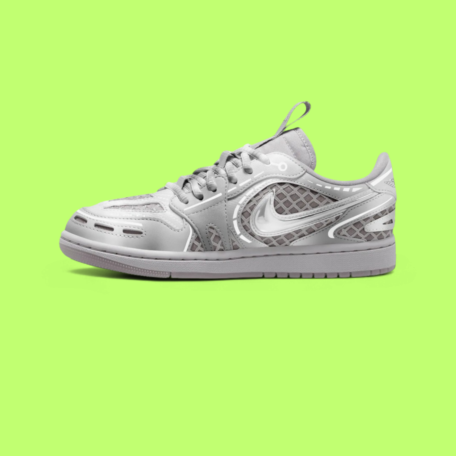 NIKE AIR JORDAN 1 LOW 85 METALLIC SILVER FUTURISTIC SNEAKERS