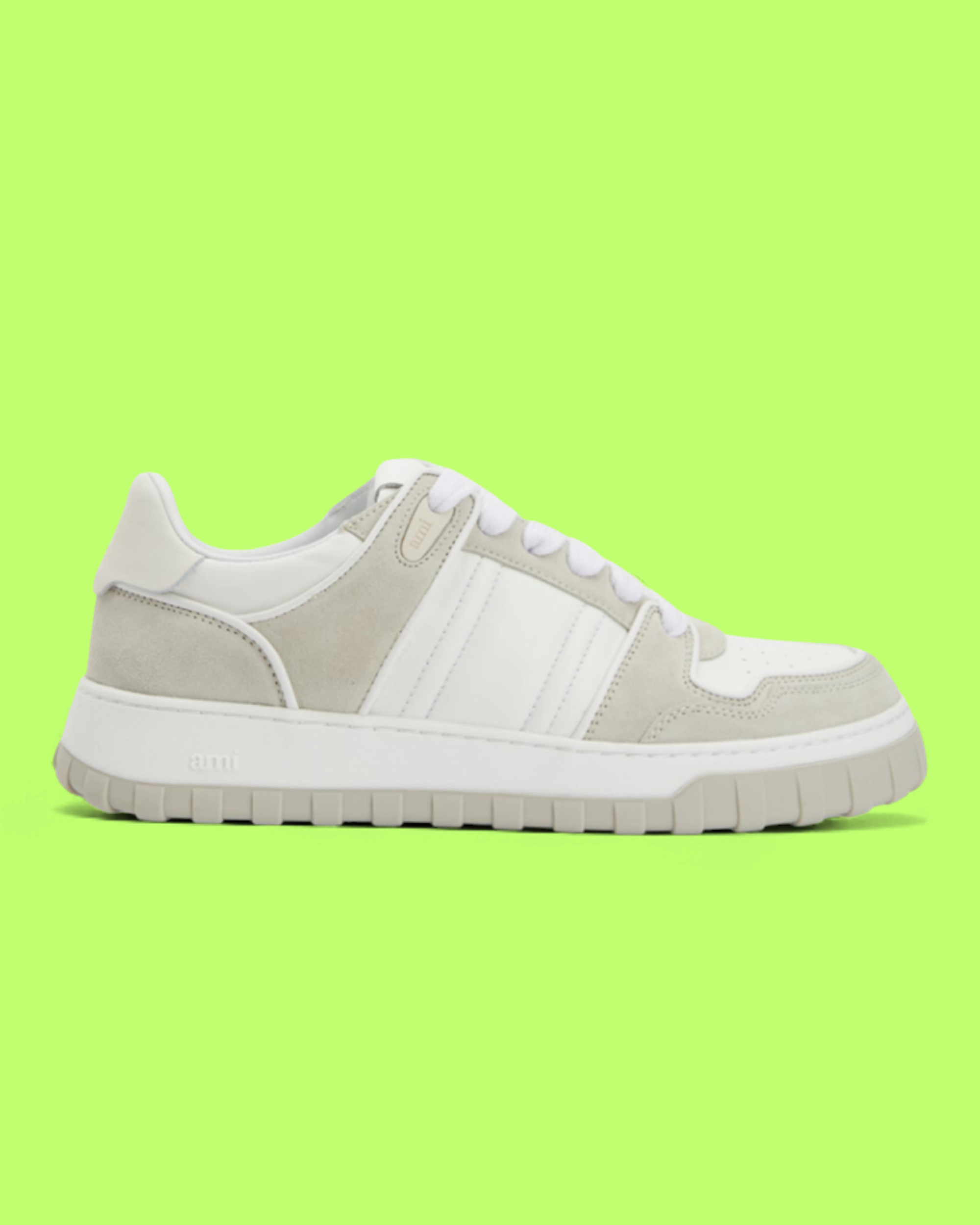 AMI PARIS WHITE GREY SUEDE LEATHER LOW TOP CASUAL SNEAKERS