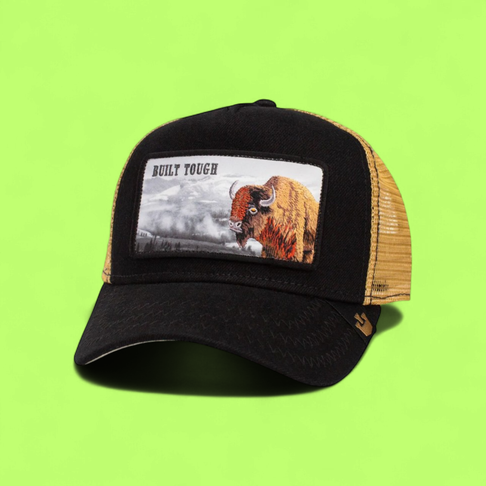 BLACK GOLD CAP WITH BUILT TOUGH BISON EMBROIDERY PATCH