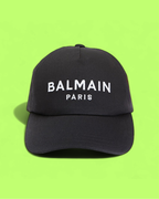 BALMAIN PARIS BLACK COTTON CAP WITH WHITE LOGO EMBROIDERY