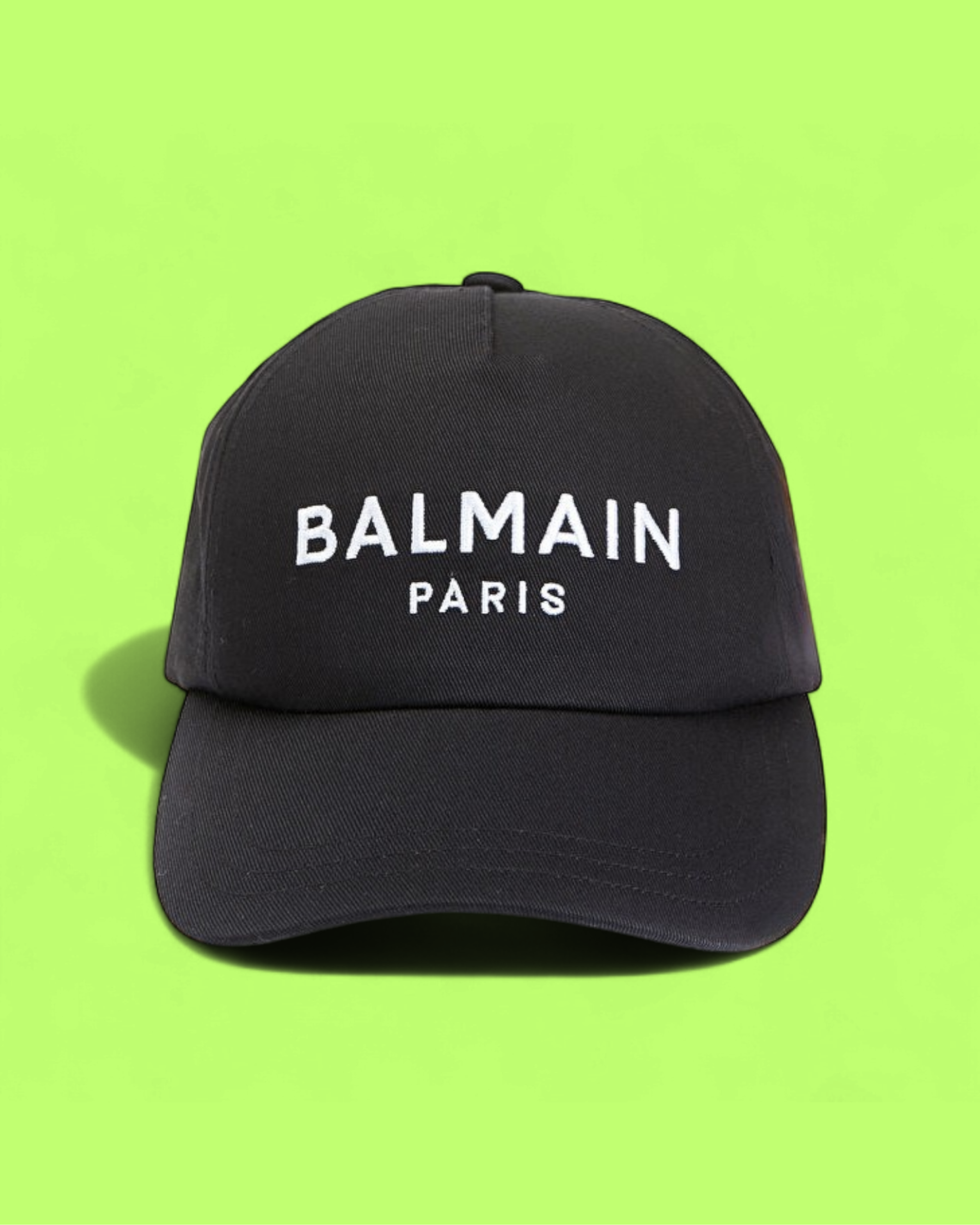 BALMAIN PARIS BLACK COTTON CAP WITH WHITE LOGO EMBROIDERY