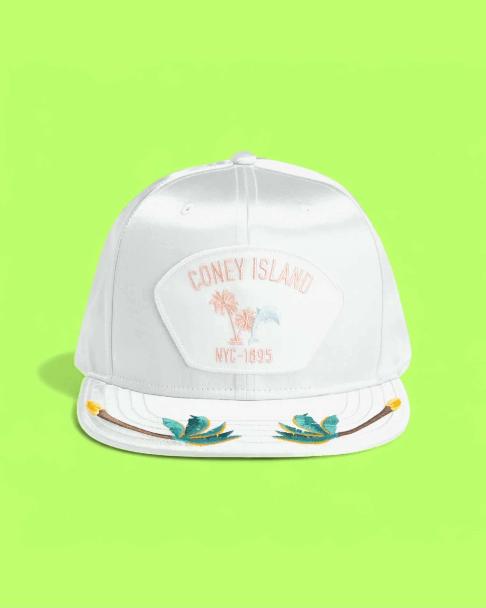 CONEY ISLAND WHITE SNAPBACK HAT WITH TROPICAL EMBROIDERY