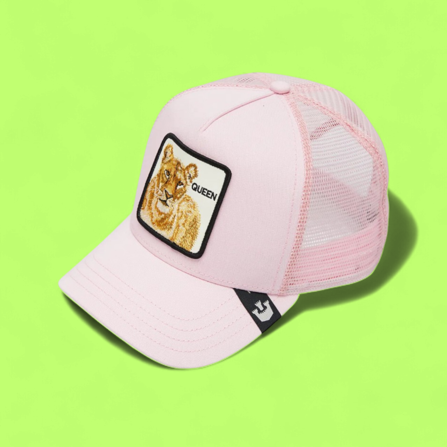 PINK TRUCKER CAP WITH QUEEN LION PATCH AND MESH BACK CWCD