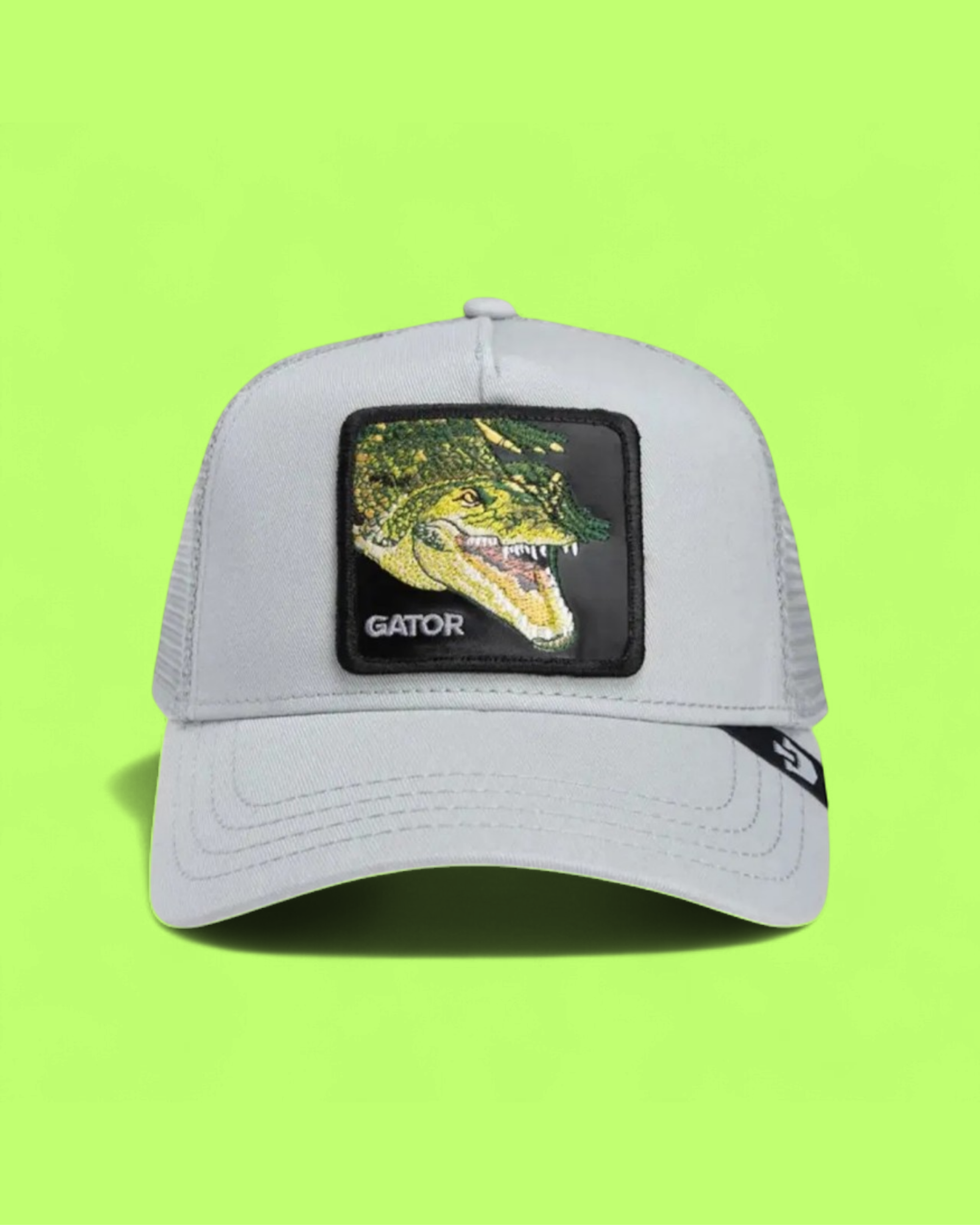 ALLIGATOR PATCH GRAY TRUCKER HAT WITH MESH BACK DESIGN