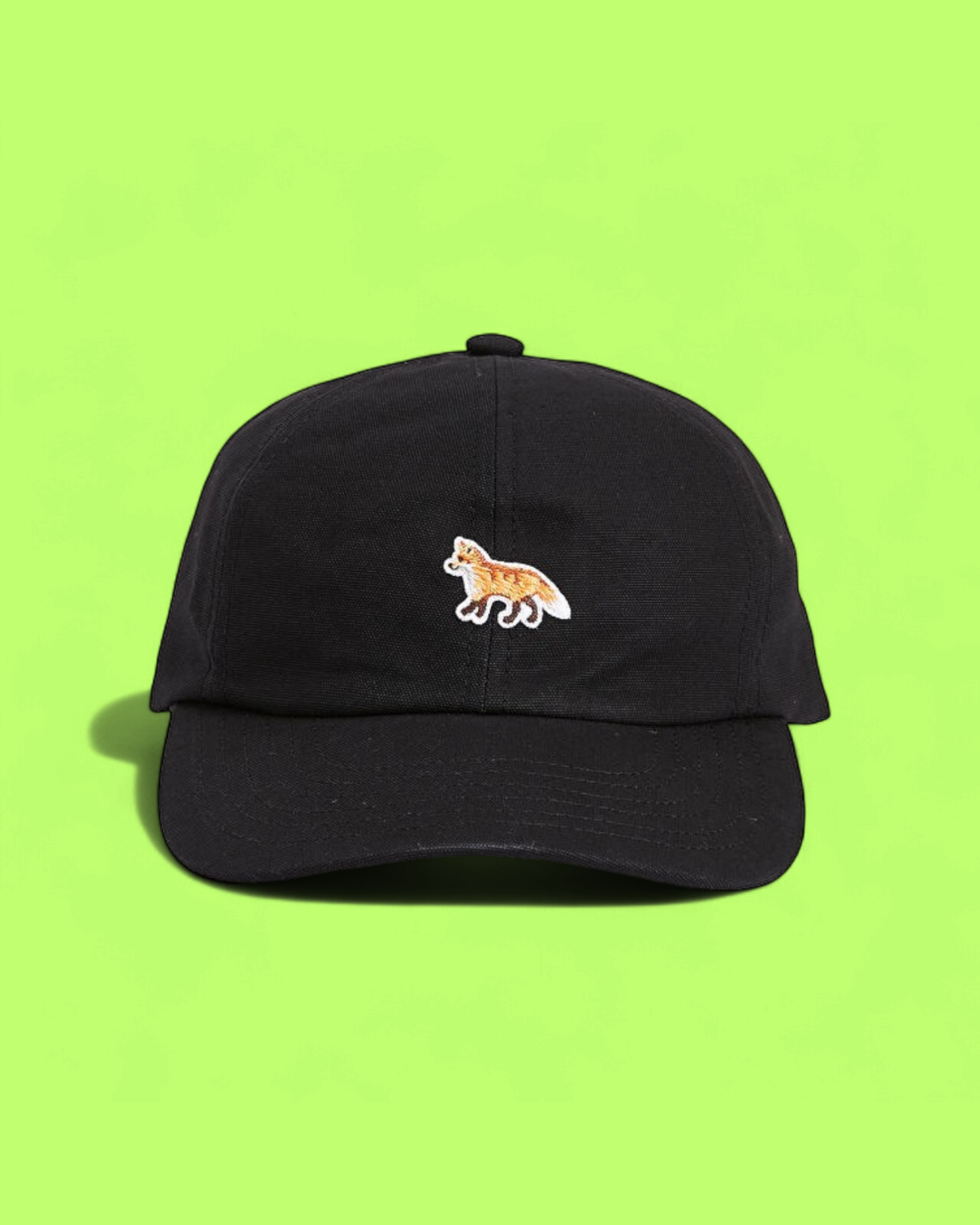 BLACK BASEBALL CAP WITH EMBROIDERED FOX MOTIF DROP CWCD