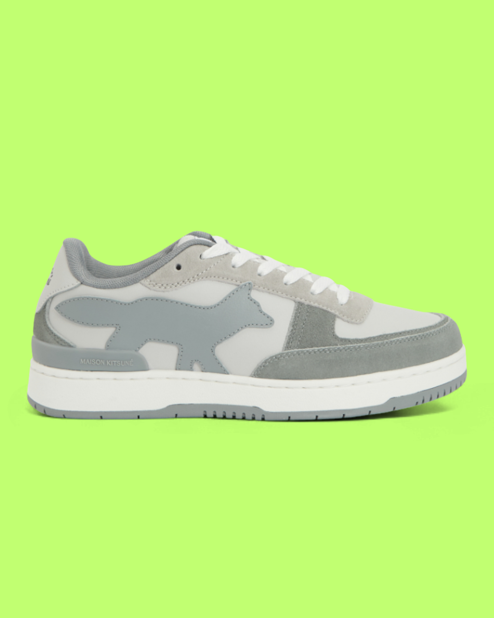 MAISON KITSUNE GREY SUEDE FOX LOGO LOW TOP PREMIUM SNEAKERS