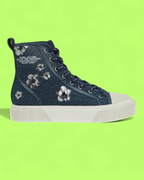 MARC JACOBS DENIM HIGH TOP SNEAKER WITH SEQUIN FLOWERS