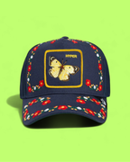 HYPER BUTTERFLY NAVY BLUE FLORAL TRUCKER HAT ICON DROP