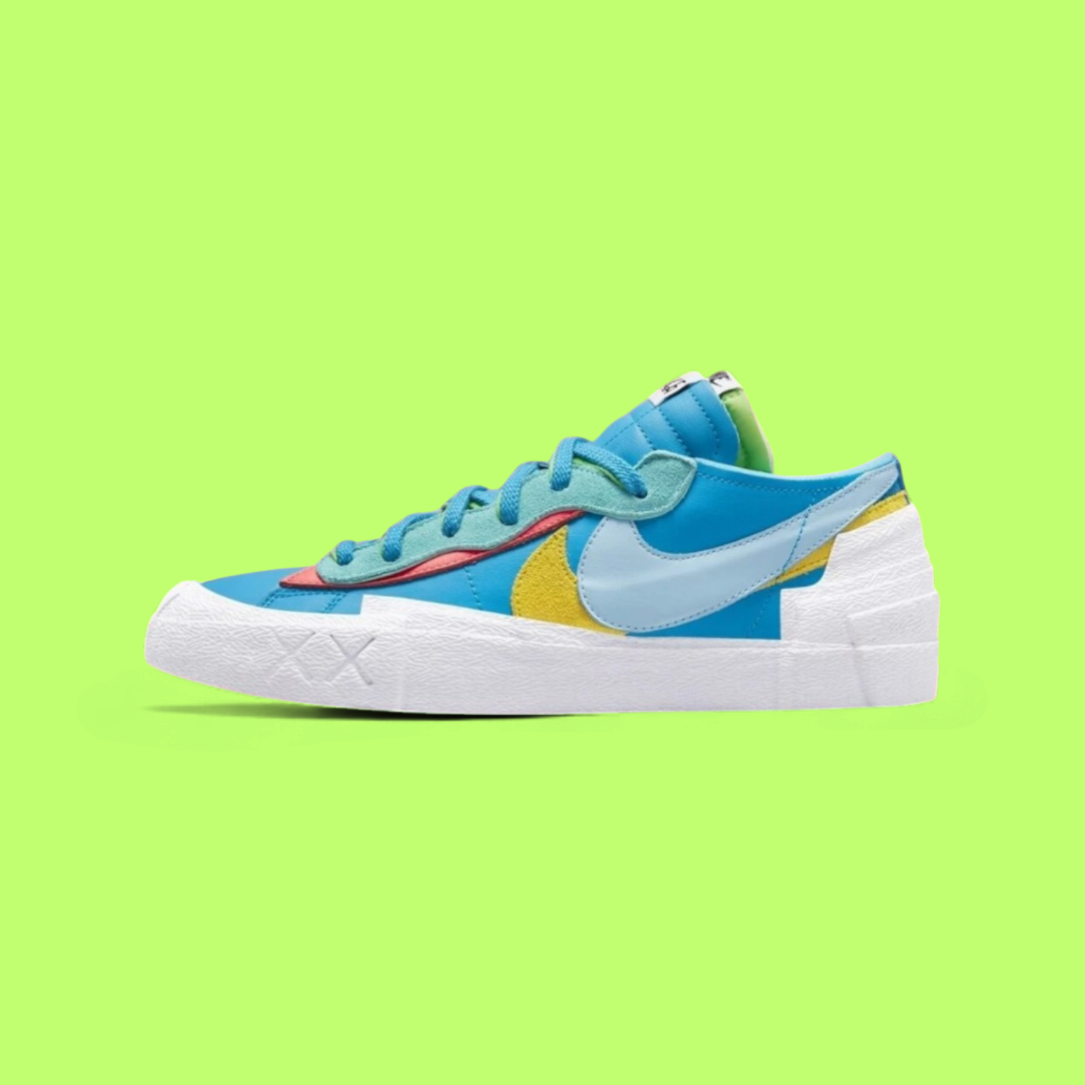 NIKE BLAZER LOW SACAI KAWS BLUE MULTI-LAYERED ART COLLAB DROP