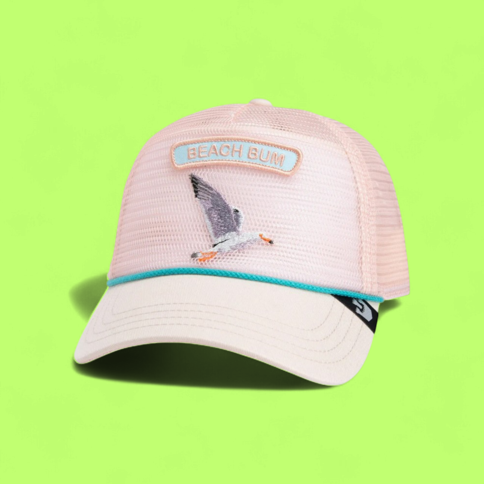 PINK BEACH BUM CAP WITH SEAGULL EMBROIDERY AND WHITE BRIM