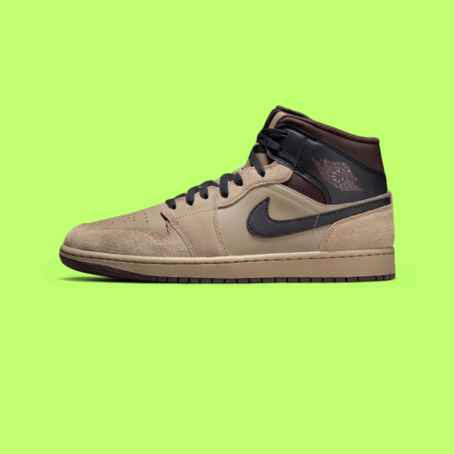 NIKE JORDAN AIR 1 MID MEN'S KHAKI LEATHER RETRO BASKETBALL SNEAKERS