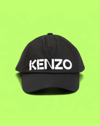 KENZO BLACK BASEBALL CAP WITH WHITE SIDE LOGO PRINT CWCD