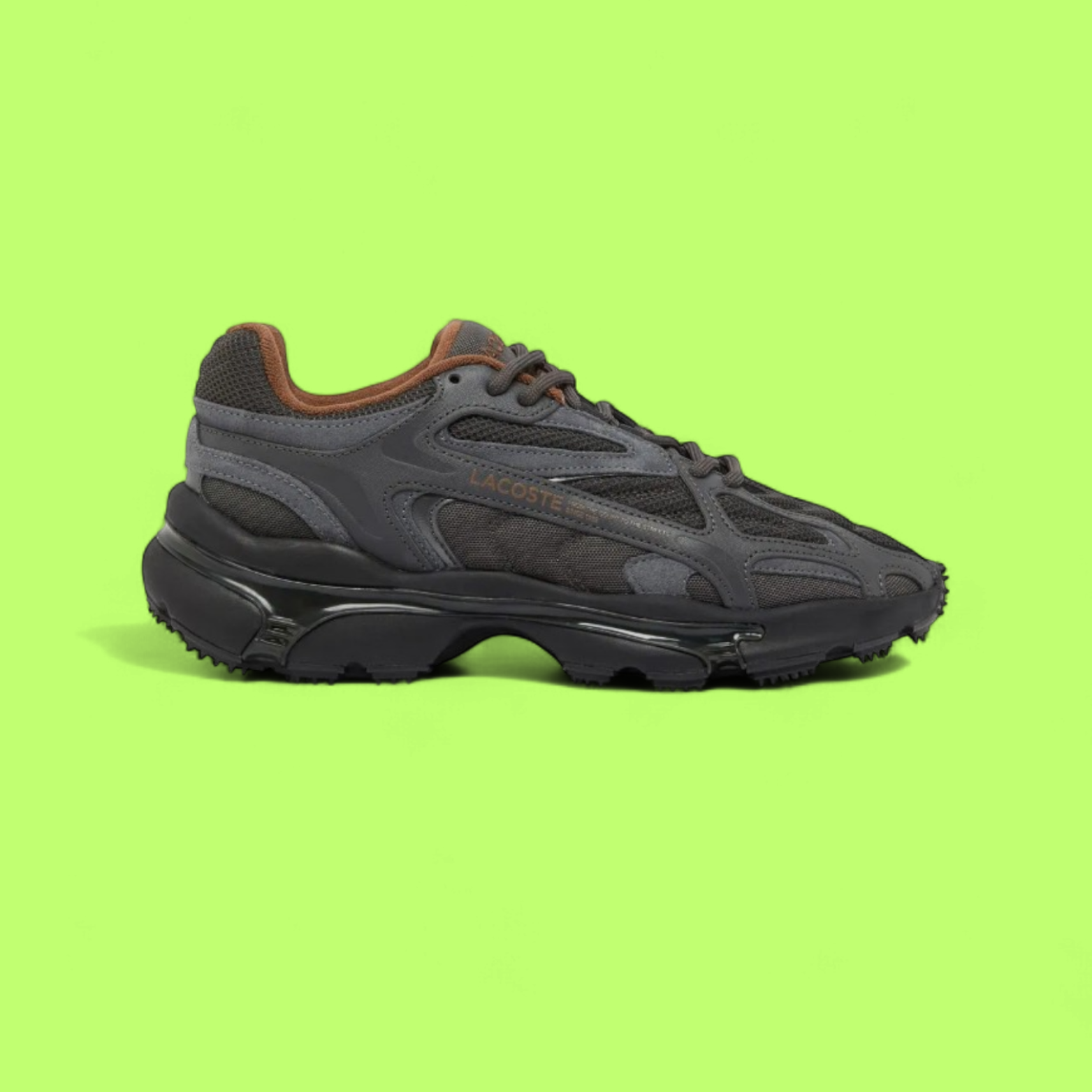 LACOSTE L003 2K24 MEN'S KHAKI MESH AND LEATHER CASUAL SNEAKERS