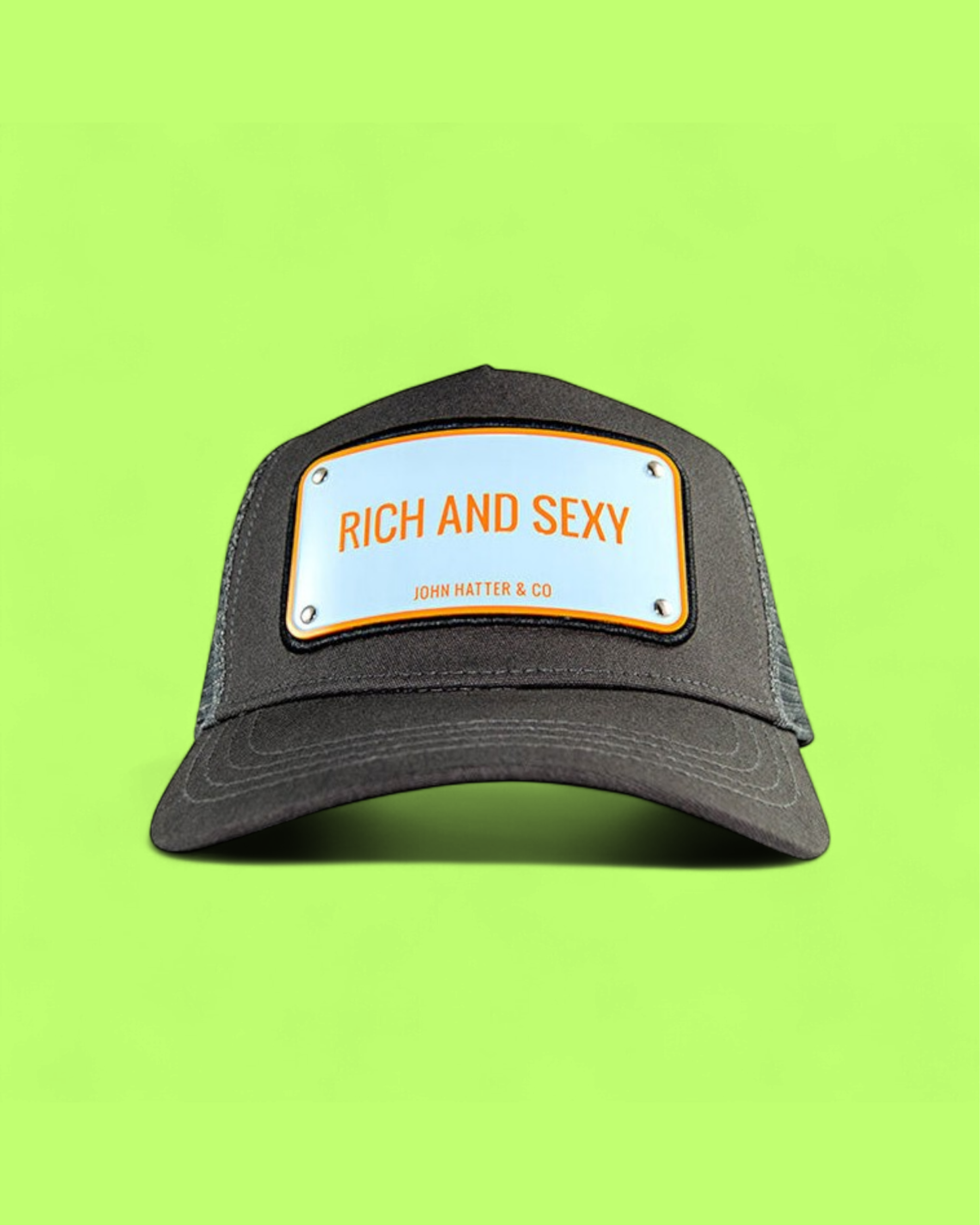 JOHN HATTER BLACK MESH CAP WITH RICH AND SEXY LOGO PLATE