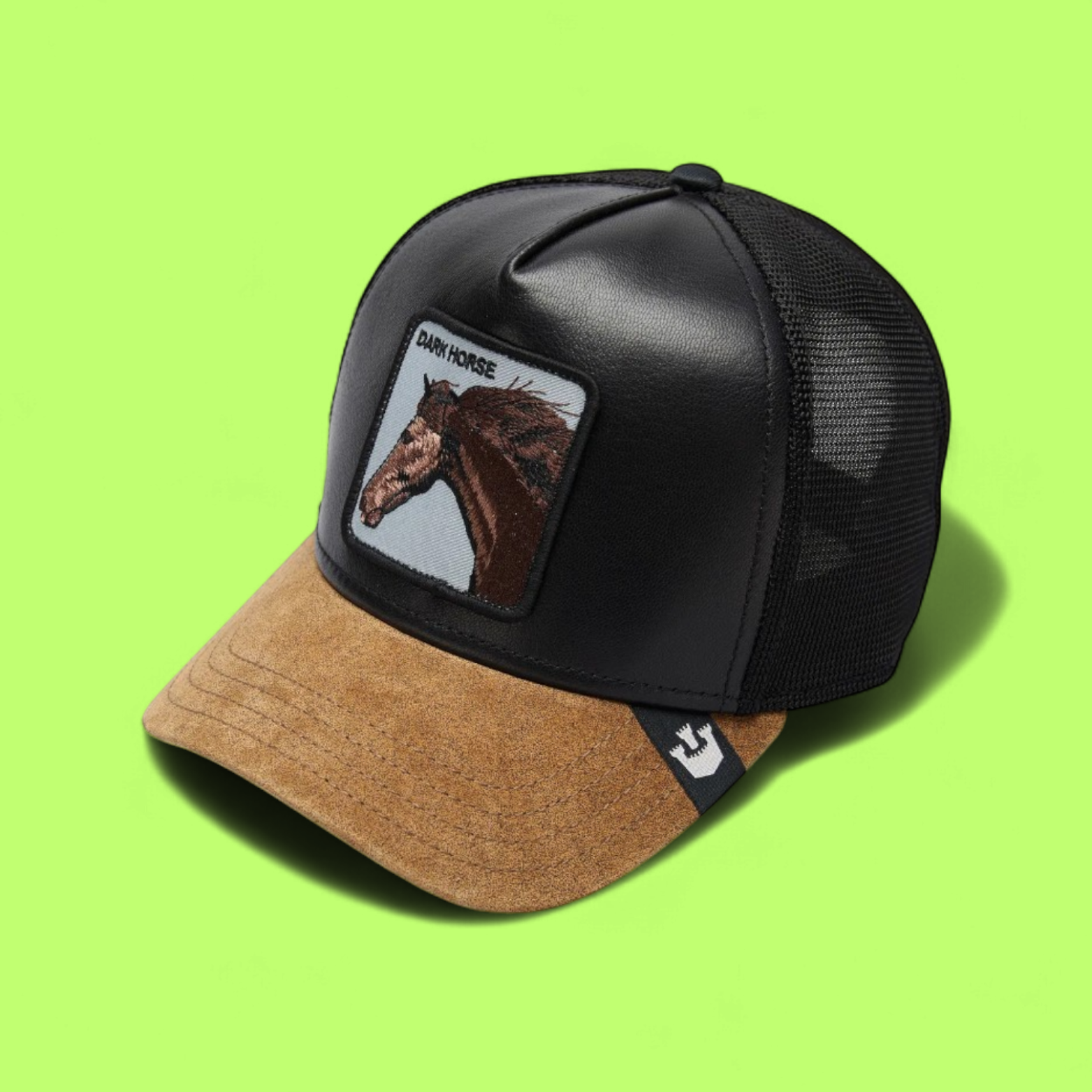 BLACK LEATHER TRUCKER CAP WITH SUEDE VISOR DARK HORSE CWDE