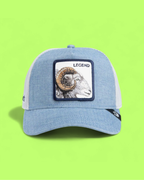 LEGEND LIGHT BLUE RAM TRUCKER HAT WITH WHITE MESH BACK