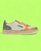 AUTRY VINTAGE ORANGE GREY LEATHER LOW TOP CASUAL SNEAKERS
