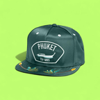PHUKET ISLAND GREEN SNAPBACK HAT WITH EMBROIDERED DETAILS