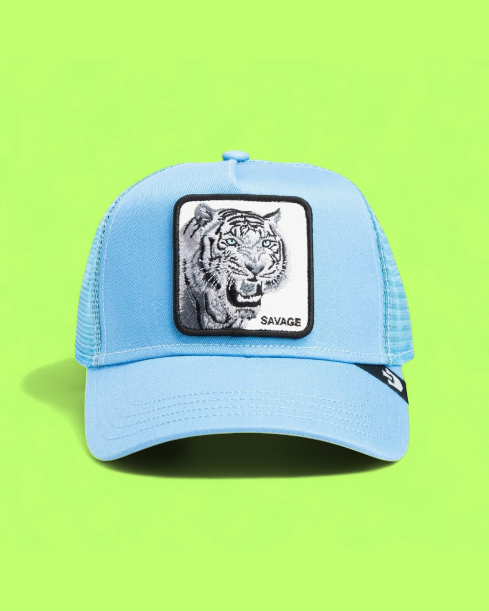 SAVAGE TIGER LIGHT BLUE TRUCKER HAT WITH EMBROIDERED PATCH