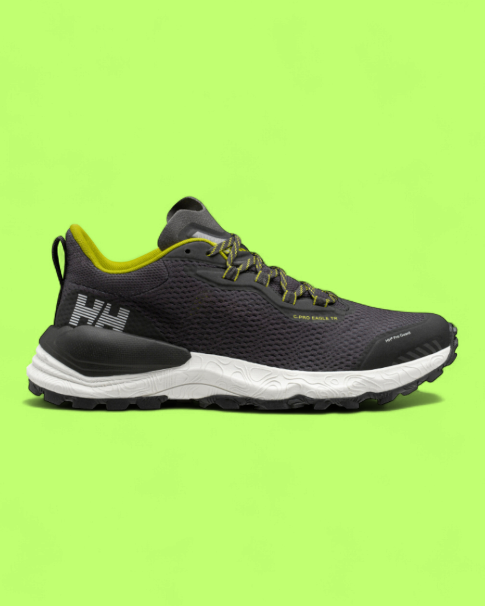 HELLY HANSEN BLACK GREY TRAIL RUNNING SHOES WITH LIME DETAILS