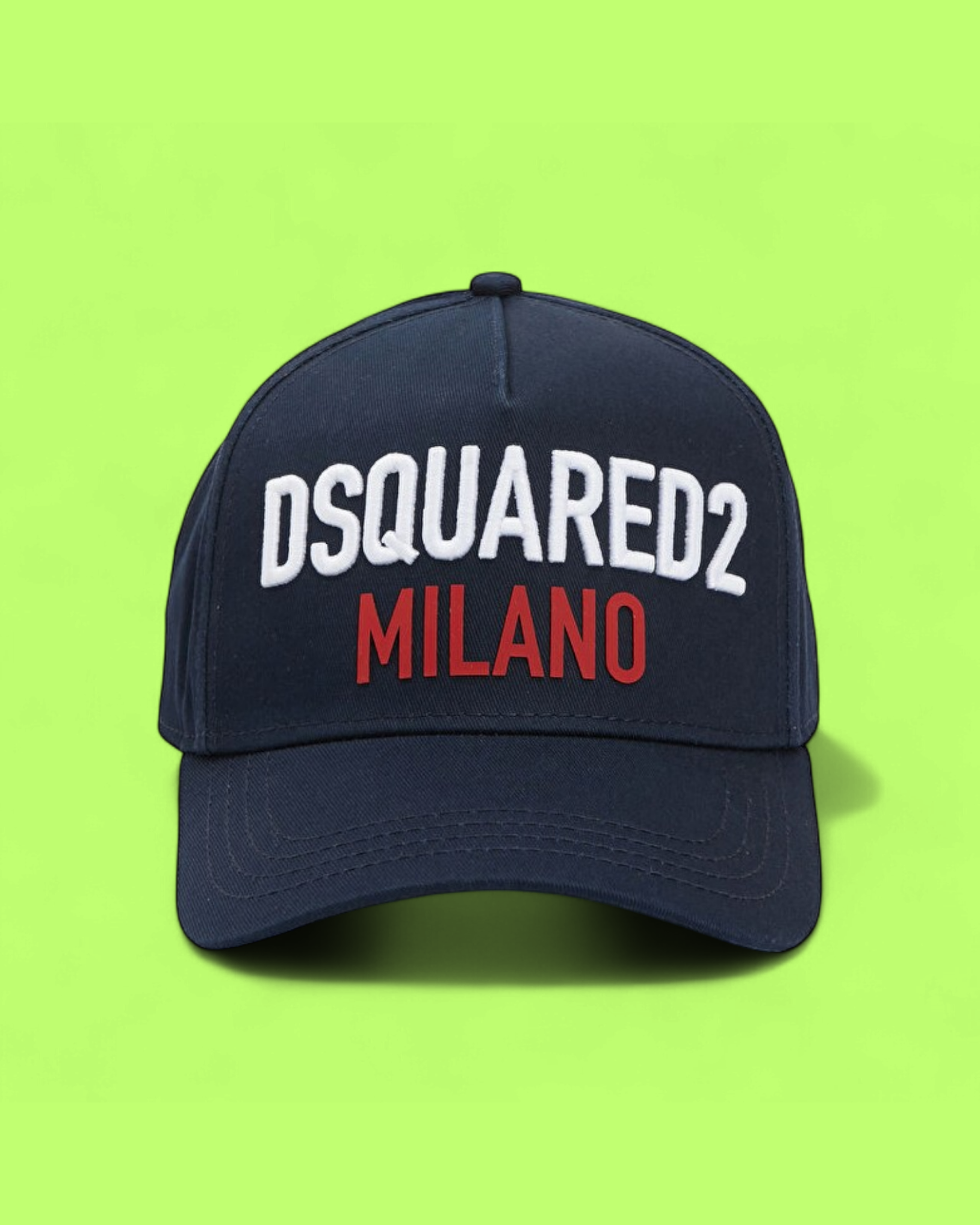 NAVY BLUE CAP WITH WHITE AND RED EMBROIDERED FRONT TEXT