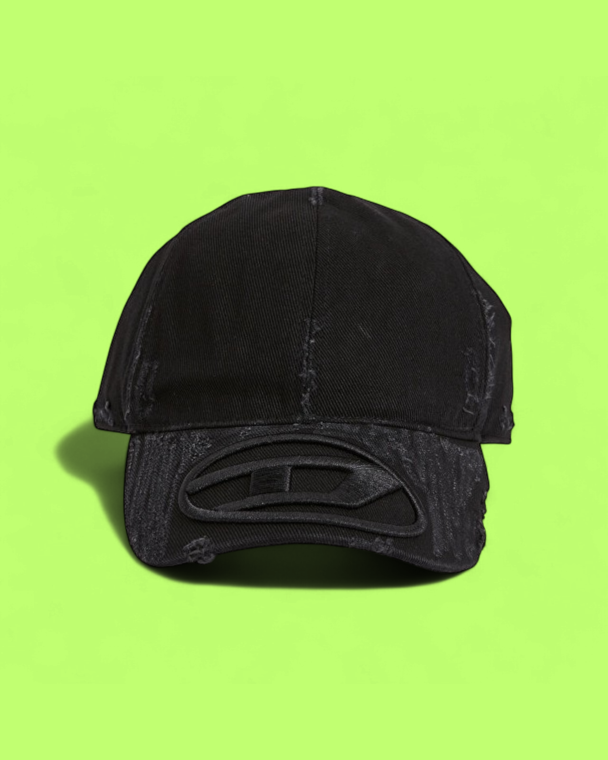 BLACK DISTRESSED CAP WITH UNIQUE PATCHED FRONT DETAIL CWCD
