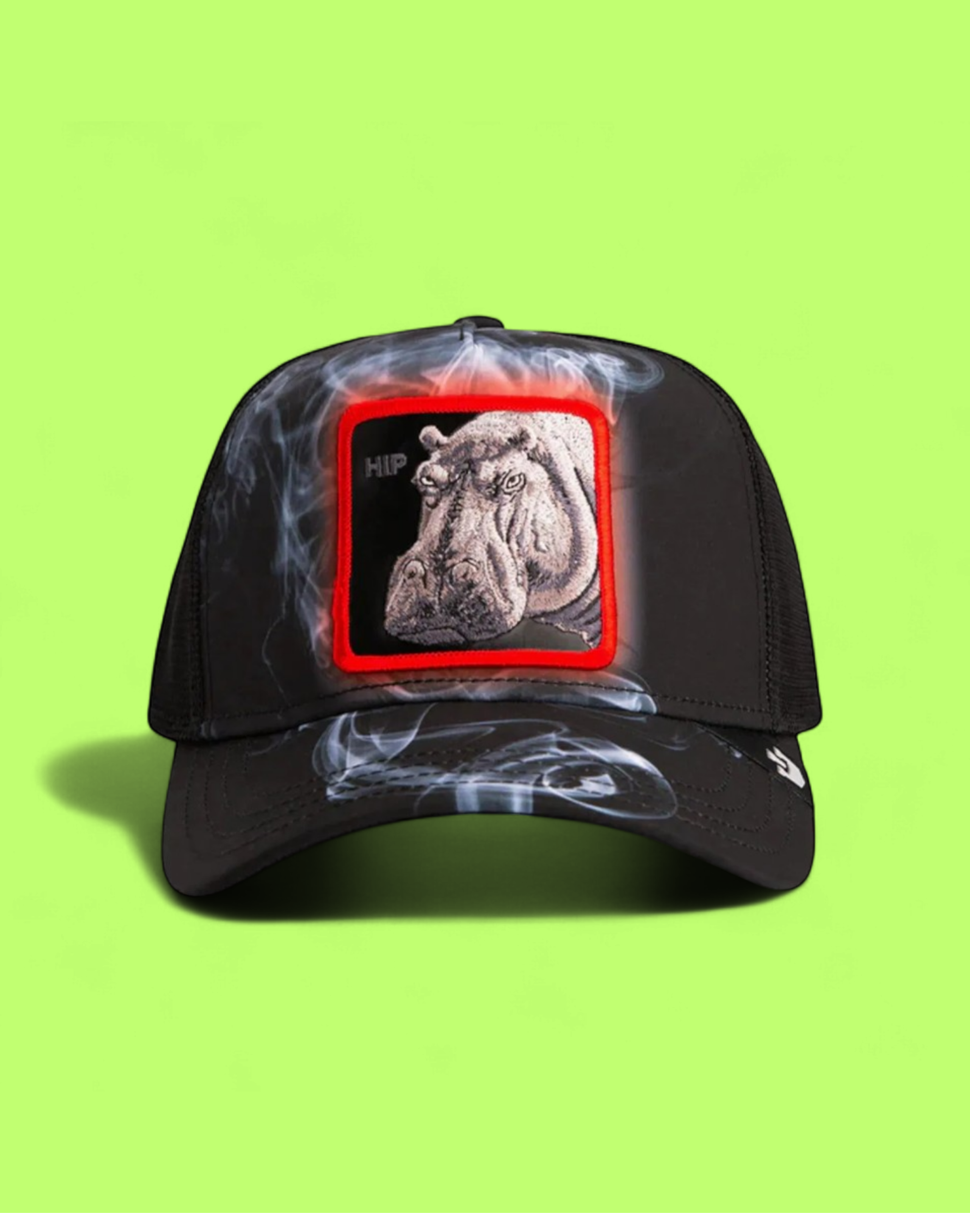 HIP SMOKE EFFECT BLACK TRUCKER HAT WITH RED FRAME PATCH