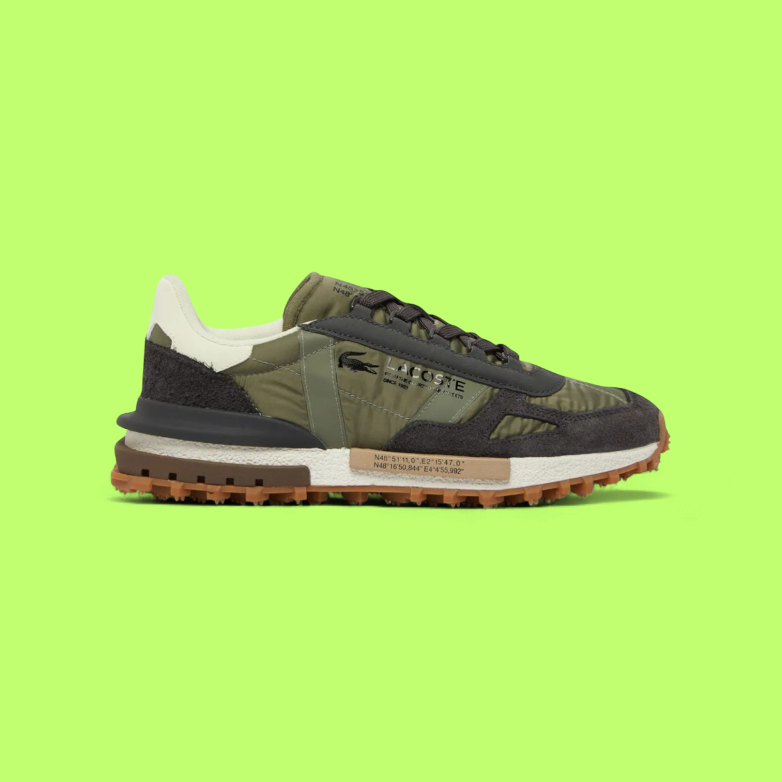 LACOSTE ELITE ACTIVE MEN'S GREEN MESH AND LEATHER CASUAL SNEAKERS
