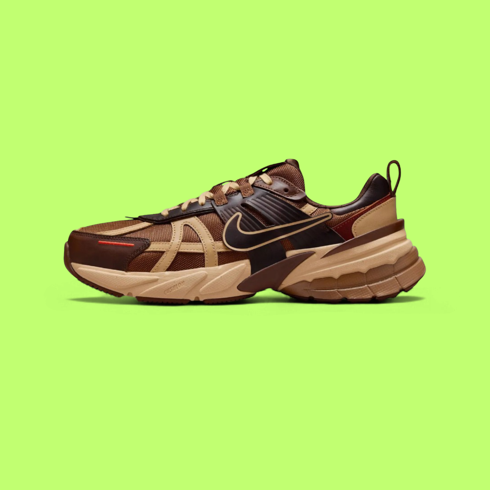 NIKE V2K RUN MEN'S BROWN MESH AND LEATHER RETRO RUNNING SHOES