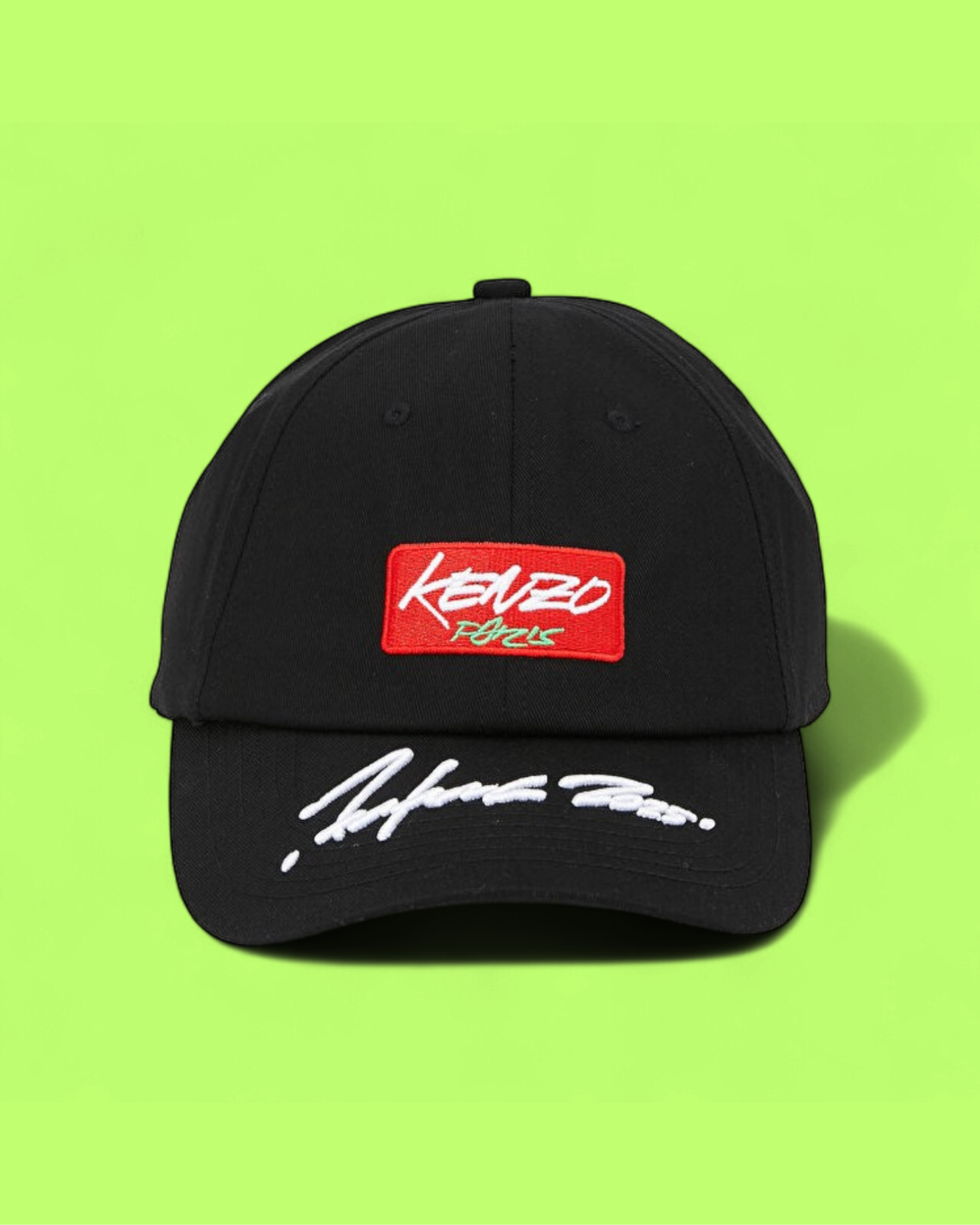 KENZO BLACK BASEBALL CAP WITH RED LOGO AND SIGNATURE DETAIL