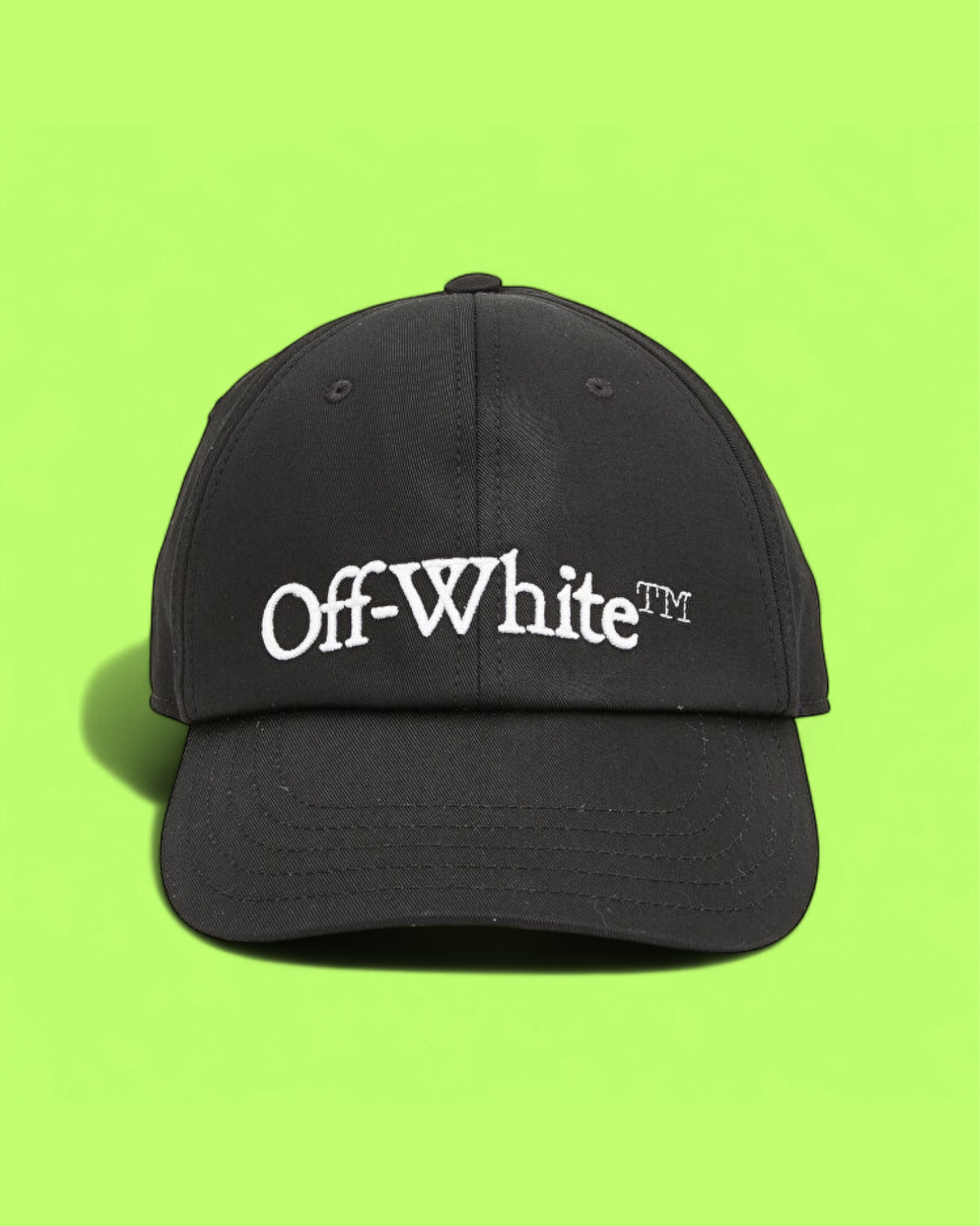 OFF-WHITE BLACK CAP WITH ICONIC WHITE LOGO EMBROIDERY CWCD
