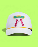HORSE PLAY WHITE TRUCKER HAT WITH PINK SEAHORSE EMBROIDERY