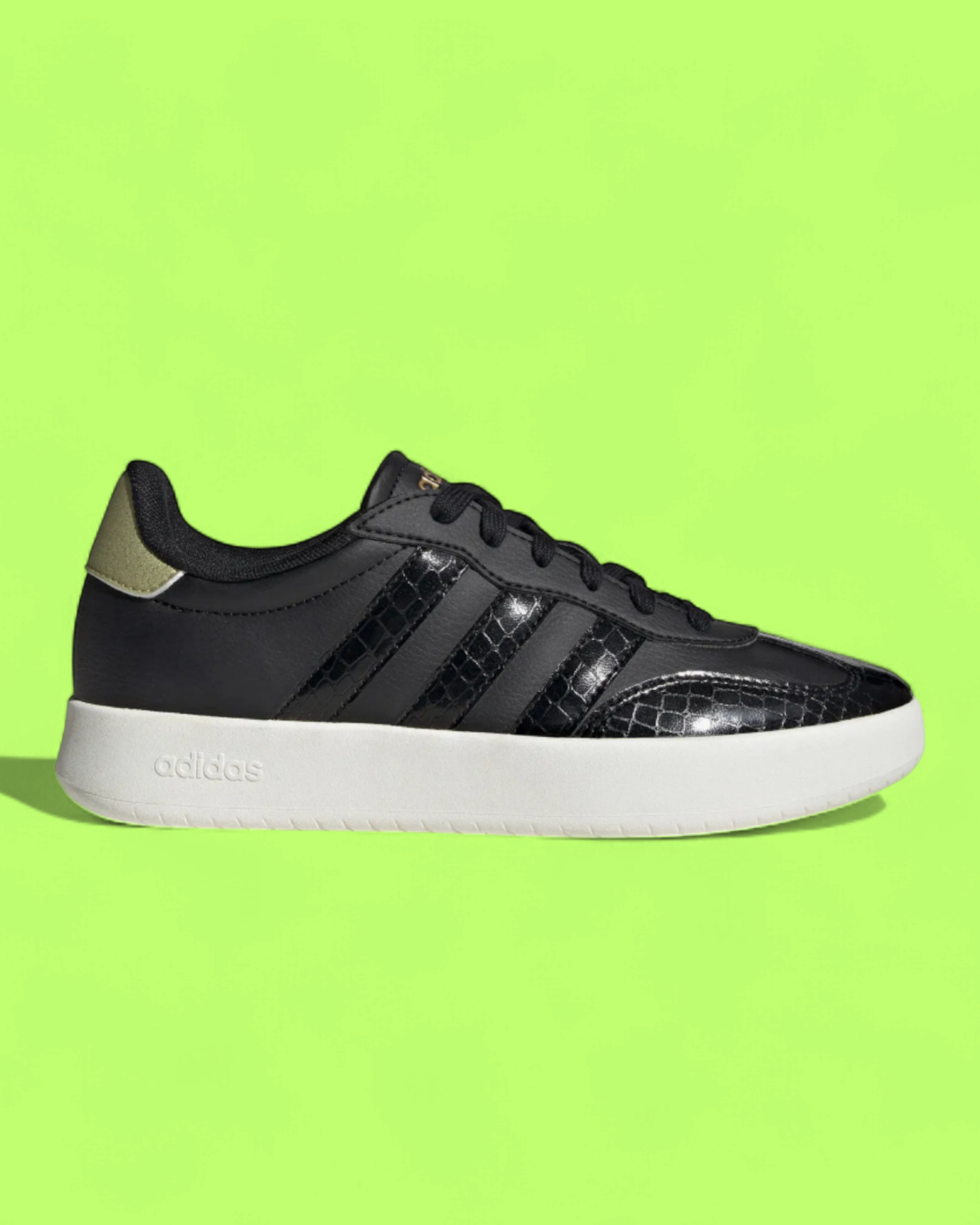 ADIDAS BARREDA BLACK CROCODILE TEXTURE STRIPES WHITE SOLE CWCD